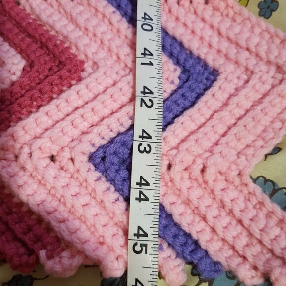 Afghan Blanket 45x50 Chevron Handmade Sofa Throw Pink Purple Zig Zag - Picture 5 of 6